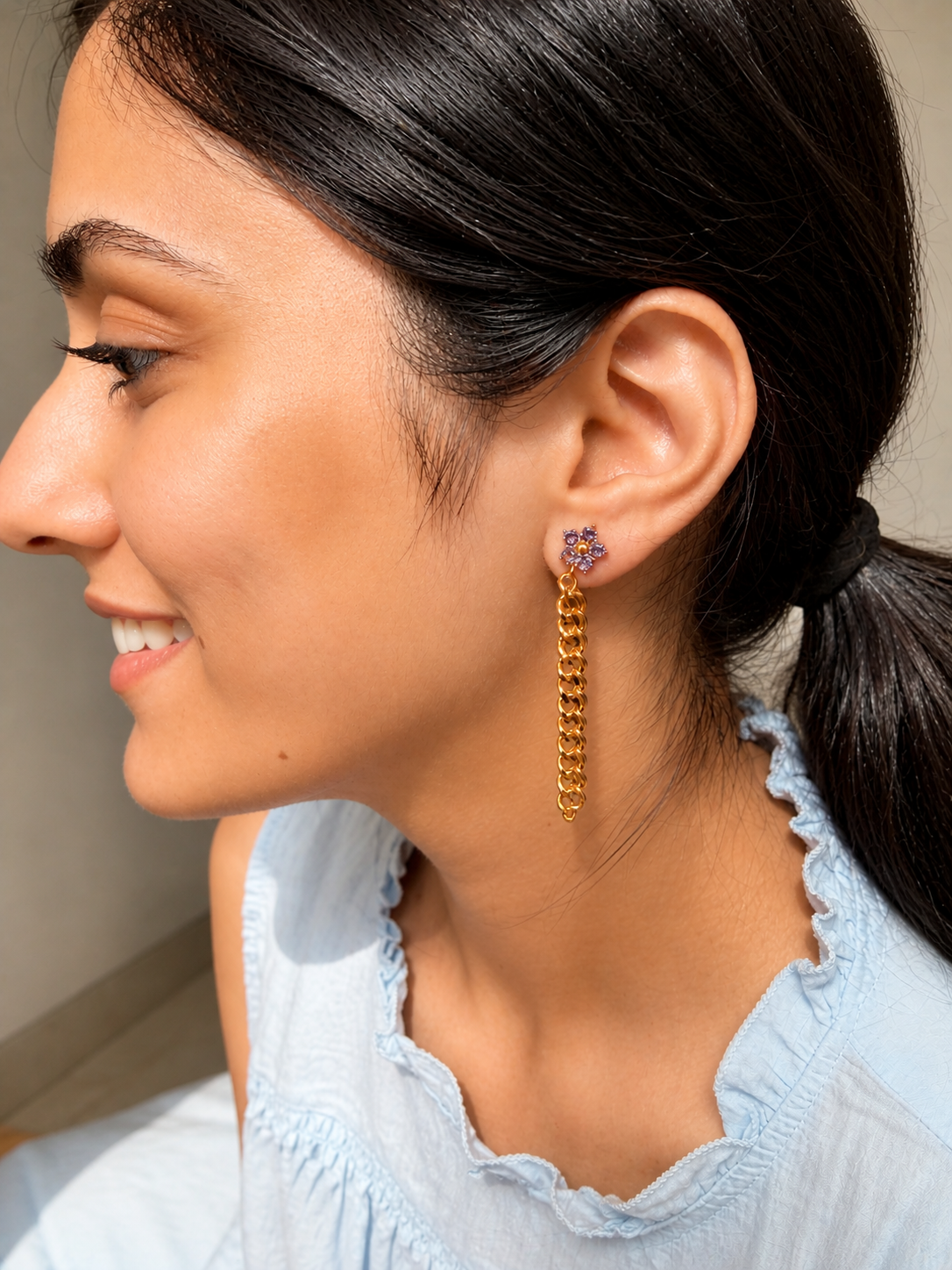 PURPLE FLORAL CHAIN EARRING