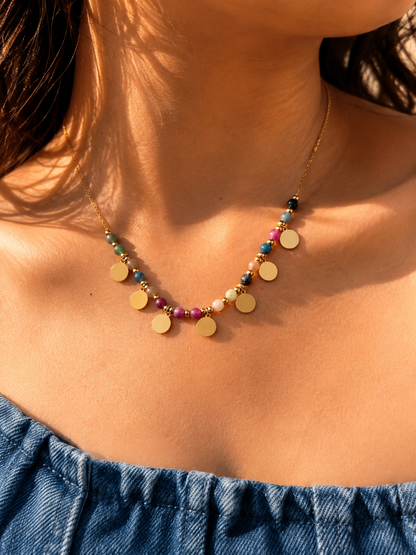 MULTISTONE GOLD CHARM NECKLACE